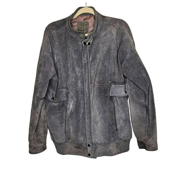 Vintage Echtes Leder Gray Pork Suede Leather Bomber Jacket Inner Pocket Zipper L - Picture 1 of 16